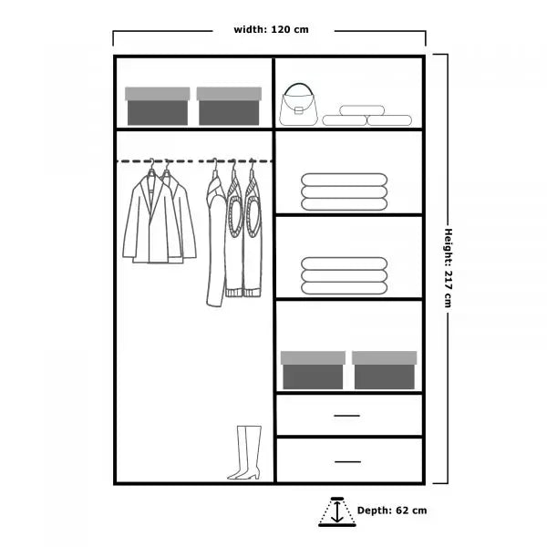 VIKAS WHITE HIGH GLOSS WARDROBE 120cm/150cm/200cm/250cm