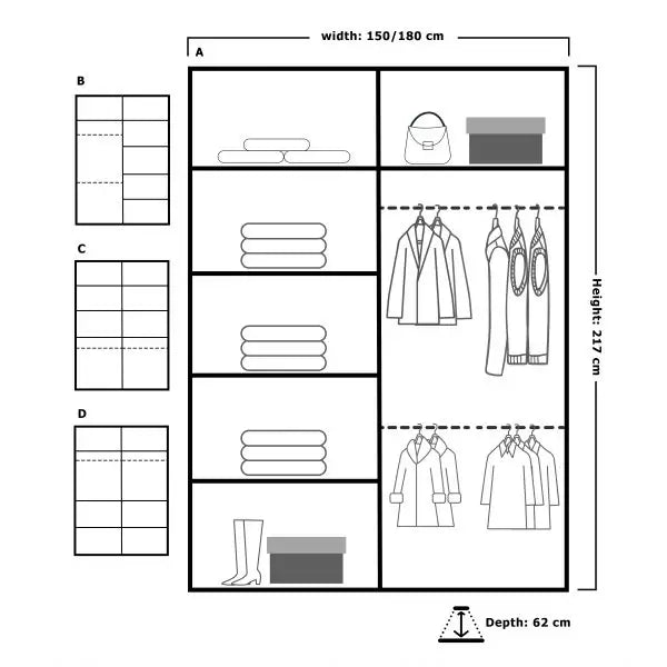 DIAMOND GREY WARDROBE 150cm/203cm