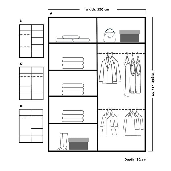 MOON GREY WARDROBE 150cm/203cm