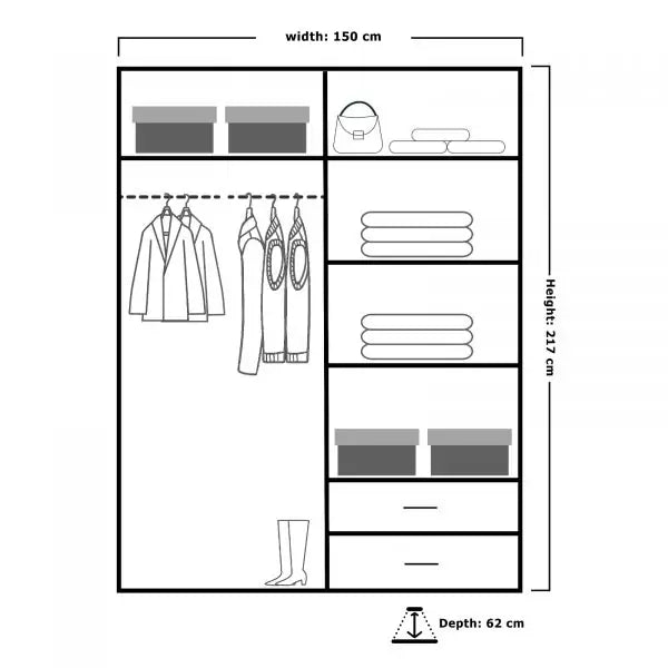 VIKAS WHITE HIGH GLOSS WARDROBE 120cm/150cm/200cm/250cm