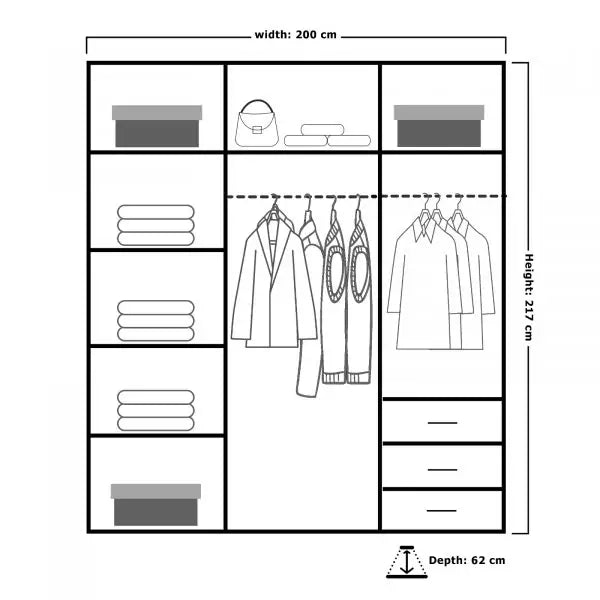 VIKAS BLACK HIGH GLOSS WARDROBE 120cm/150cm/200cm/250cm