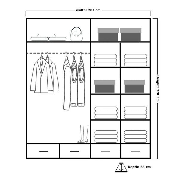 SYDNEY HIGH GLOSS BLACK/GOLD WARDROBE 203cm/253cm
