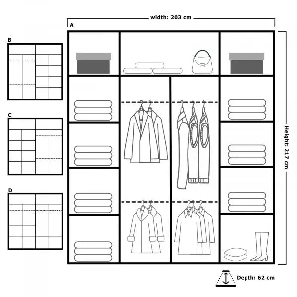 DIAMOND GREY WARDROBE 150cm/203cm