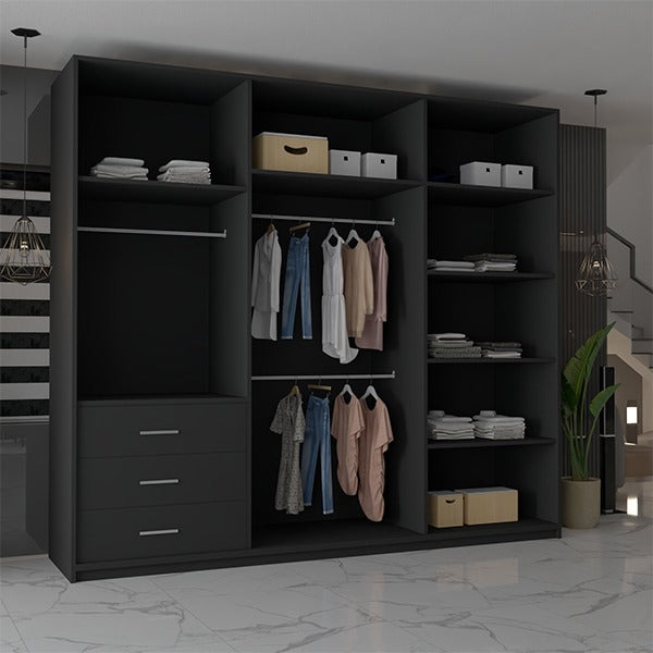 CHICAGO BLACK WARDROBE 250cm
