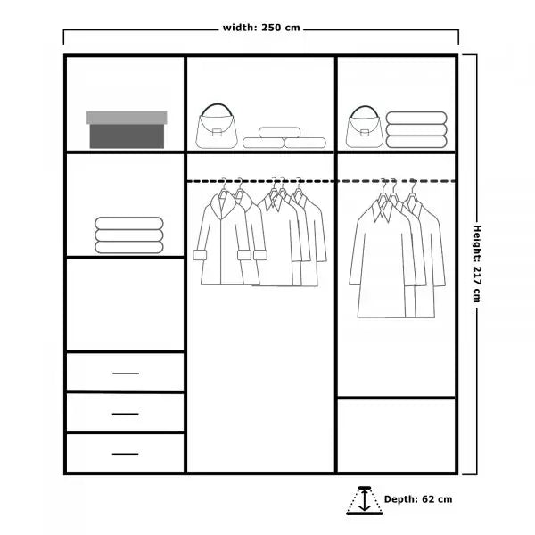 VIKAS BLACK HIGH GLOSS WARDROBE 120cm/150cm/200cm/250cm