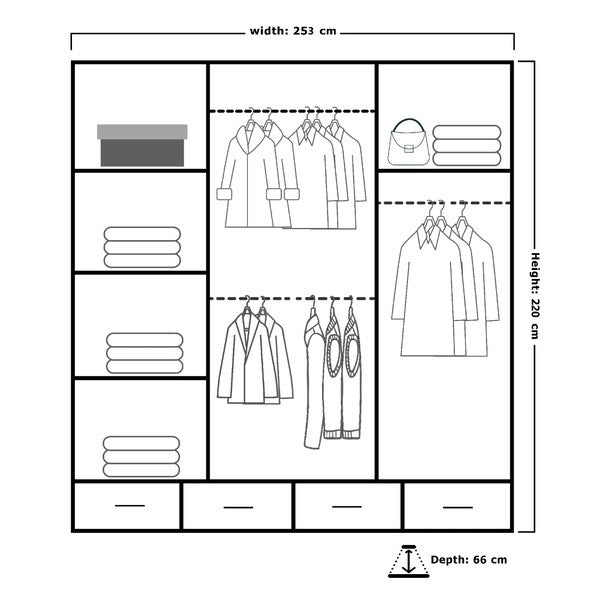 SYDNEY HIGH GLOSS GREY/GOLD WARDROBE 203cm/253cm