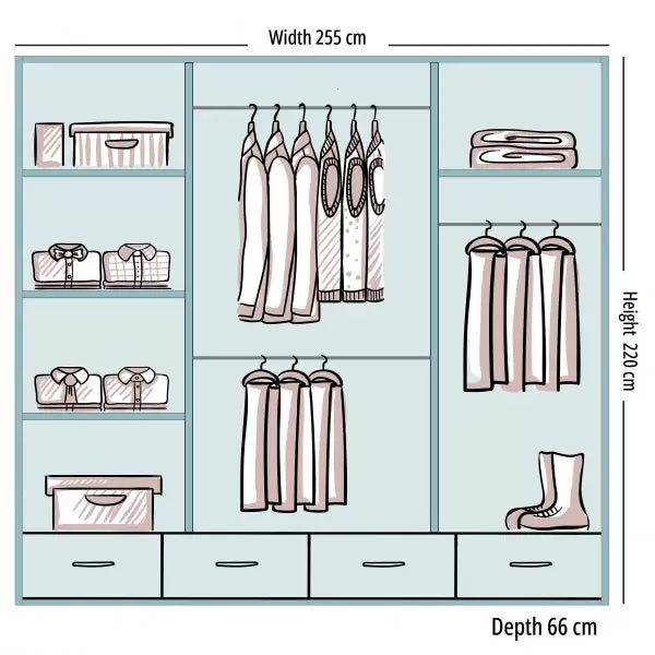HIGH GLOSS SYCYLIA BLACK WARDROBE 150-208-255CM