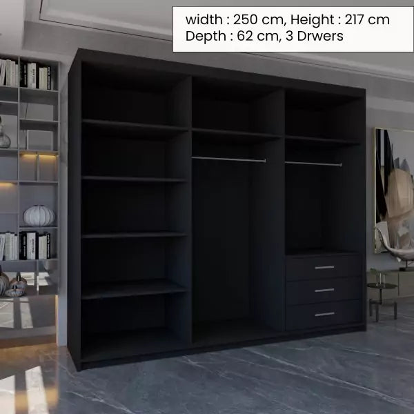 MIAMI BLACK WARDROBE 250cm