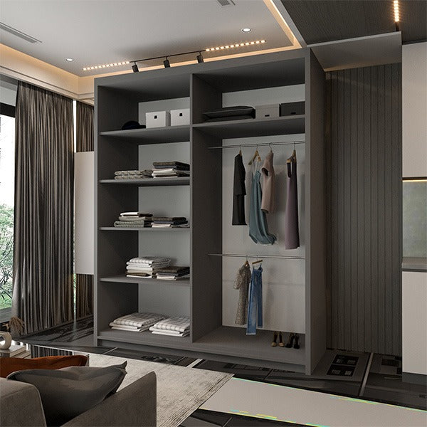 CHELSEA GREY WARDROBE BLACK STRIP 150cm/203cm