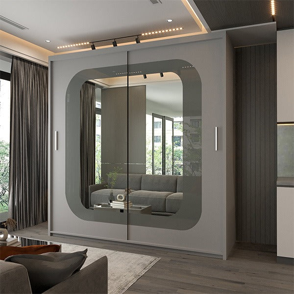 CHELSEA GREY WARDROBE BLACK STRIP 150cm/203cm