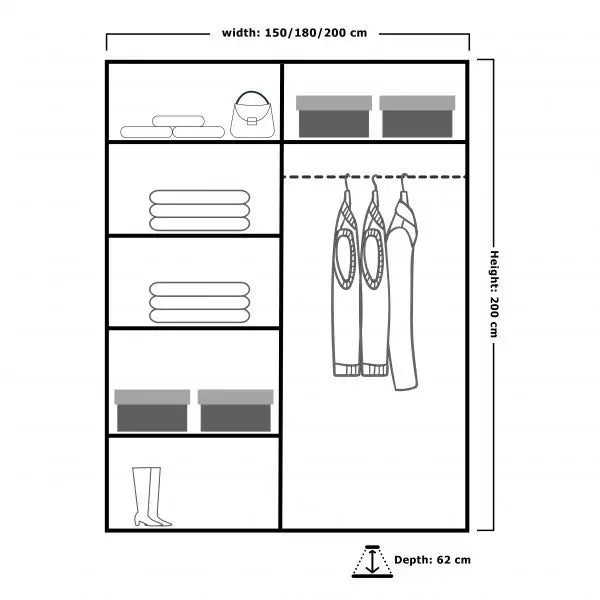 INFINITY GREY WARDROBE 150cm/180cm/200cm