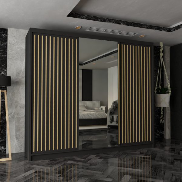 ROYAL BLACK SLIDING WARDROBE 250CM