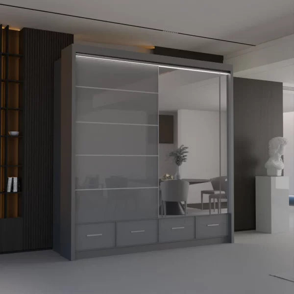 HIGH GLOSS SYCYLIA WHITE WARDROBE 150-208-255CM
