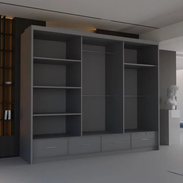 GREY HIGH GLOSS SYCYLIA WARDROBE 150-208-255CM