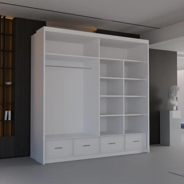 HIGH GLOSS SYCYLIA WARDROBE 150/208/255CM WHITE