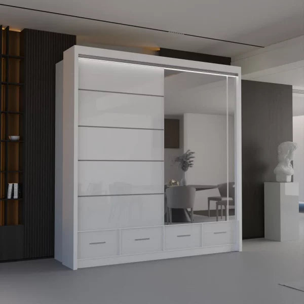 HIGH GLOSS SYCYLIA WARDROBE 150/208/255CM WHITE