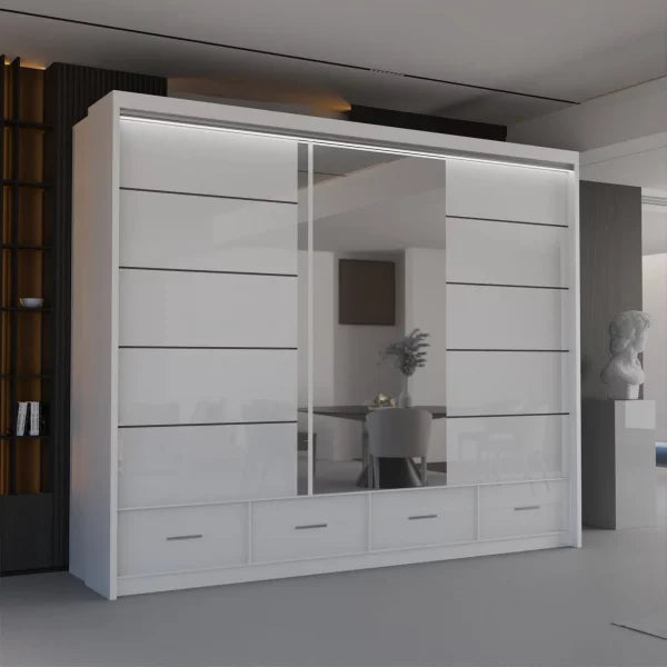 GREY HIGH GLOSS SYCYLIA WARDROBE 150-208-255CM