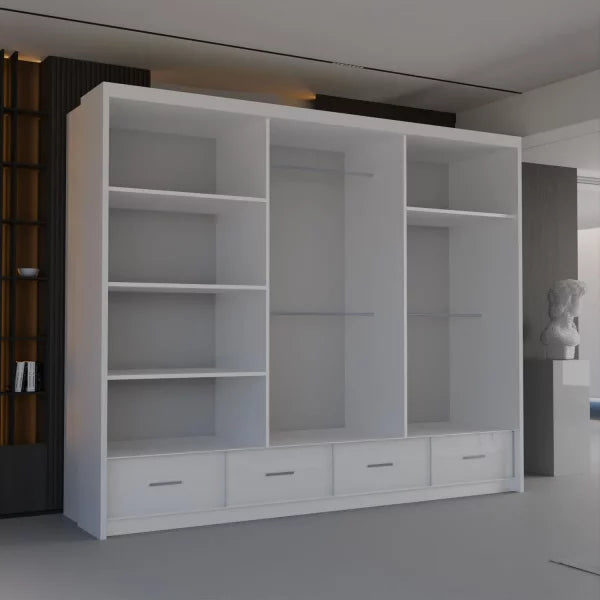 HIGH GLOSS SYCYLIA WARDROBE 150/208/255CM WHITE