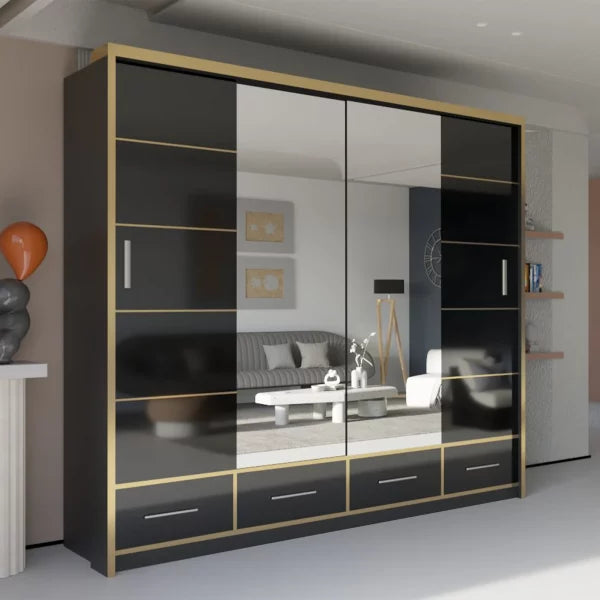 SYDNEY HIGH GLOSS GREY/GOLD WARDROBE 203cm/253cm