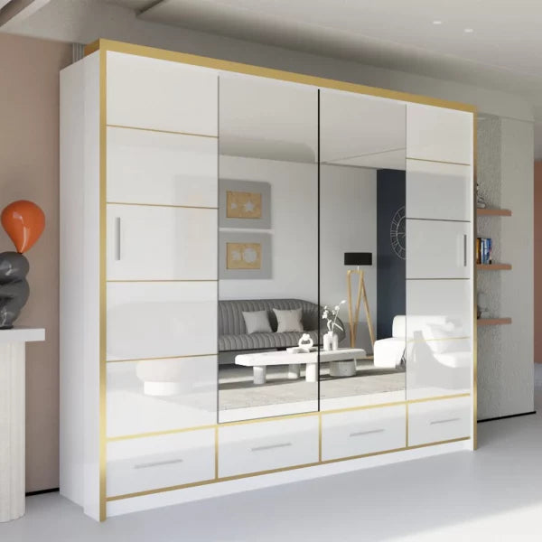 SYDNEY HIGH GLOSS BLACK/GOLD WARDROBE 203cm/253cm
