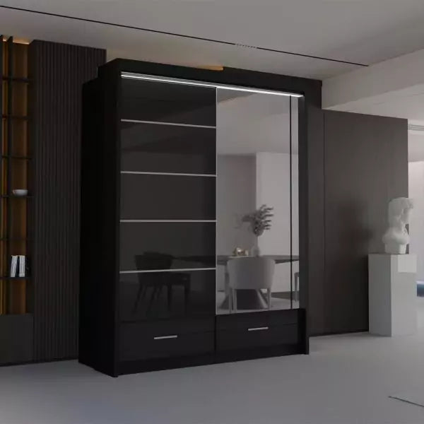 SYCYLIA HIGH GLOSS BLACK WARDROBE 150/208/255CM