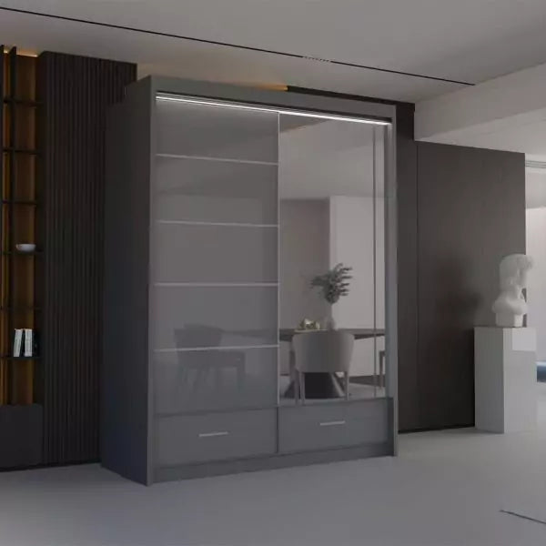 HIGH GLOSS SYCYLIA WARDROBE 150/208/255CM WHITE