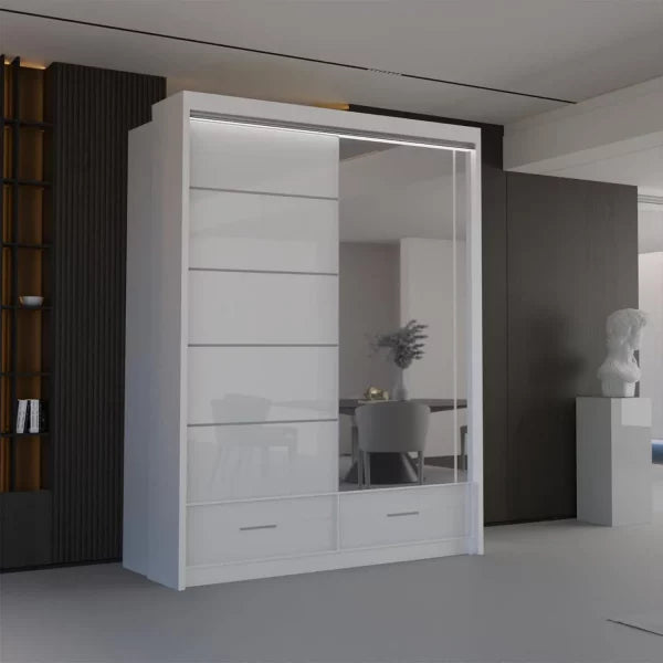GREY HIGH GLOSS SYCYLIA WARDROBE 150-208-255CM
