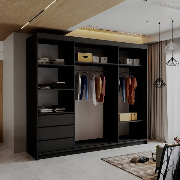 LATVIA BLACK 250CM SLIDING DOORS WARDROBE