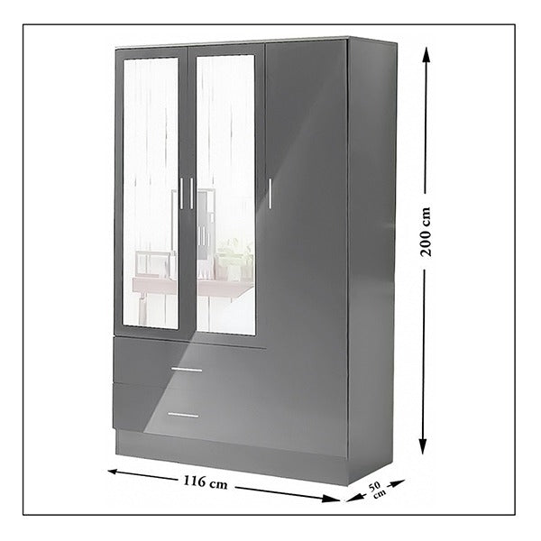 Bobby Grey 3 Door High Gloss Wardrobe