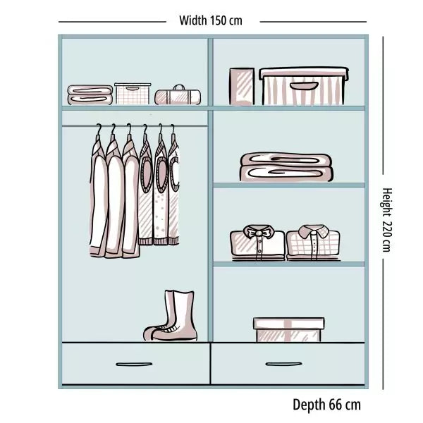 SYCYLIA HIGH GLOSS BLACK WARDROBE 150/208/255CM